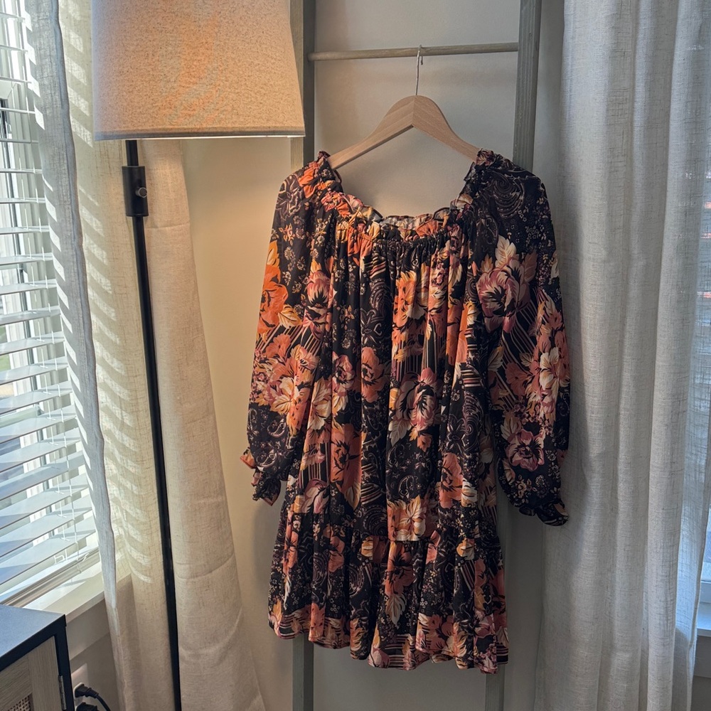 Floral Off-Shoulder Women's Dress Brown Orange Love Collette